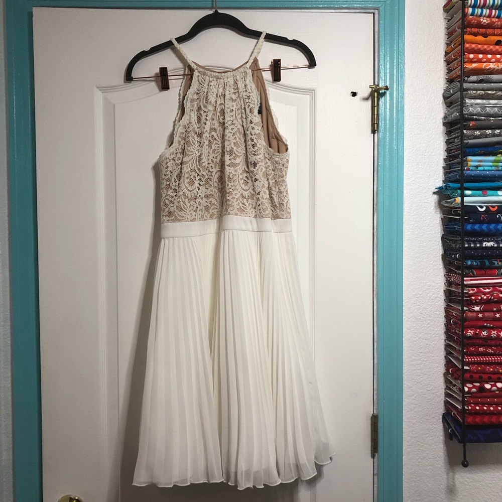 Tan and white high neck dress